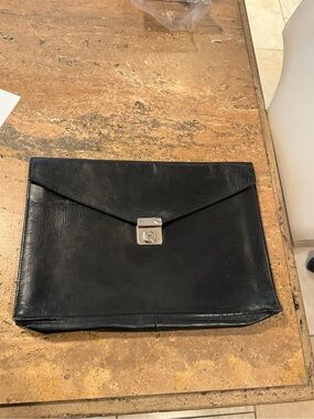 VTG DOPP Black Leather 3E171-1 Envelope Document Bag Cheney England Silver  Lock
